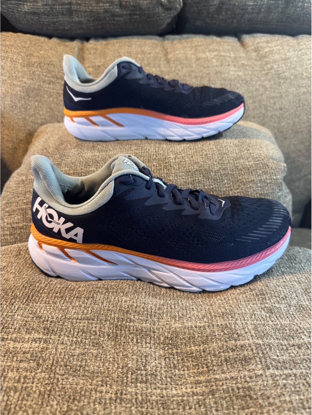 Hoka One One Clifton 7 Wide Women's Size 10D Running Shoes Navy Orange